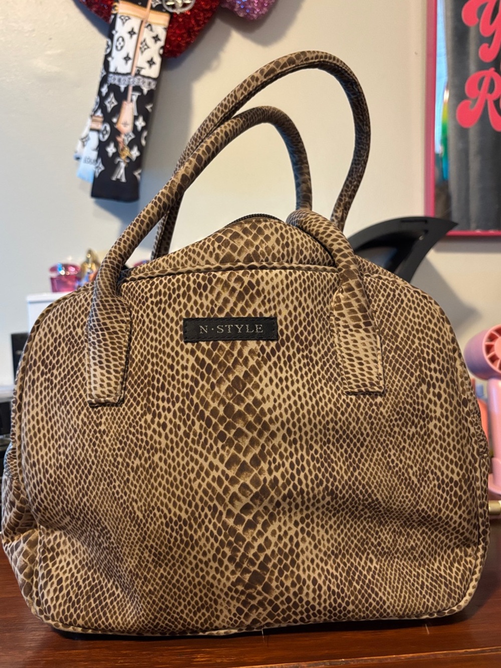 N-Style Snake-Print Tote in Brown